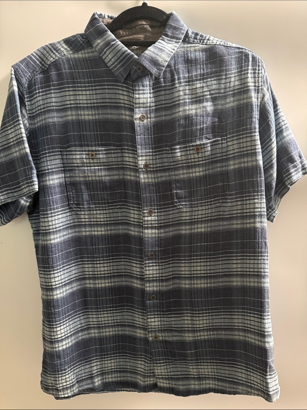 Kuhl-Men's Blue Plaid Short-Sleeve Button-Up Shirt